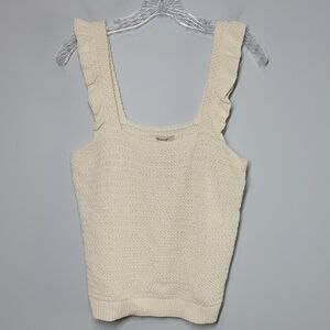 Madewell AK550 Crocheted Ruffle Strap Sweater Tank square neck cream size Medium